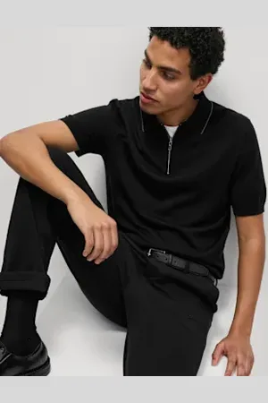 Marks & Spencer Mens Cotton Rich Half Zip Knitted Polo Shirt