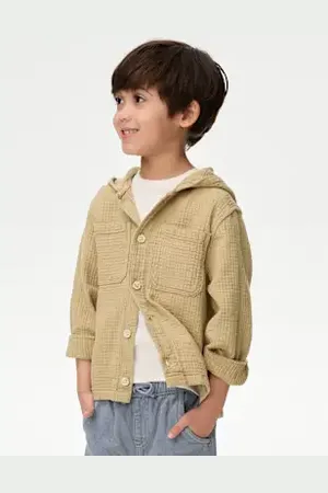 Marks & Spencer Boys Pure Cotton Textured Hooded Shirt (2-8 Yrs)