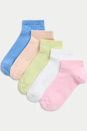 Marks & Spencer Girls 5pk Cotton Rich Ribbed Trainer Liners™ (6 Small - 7 Large)