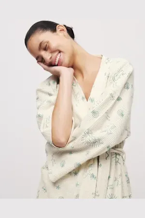 Marks & Spencer Womens Cotton Rich Printed Waffle Dressing Gown
