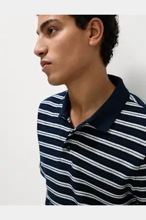 Marks & Spencer Mens Cotton Rich Striped Polo Shirt