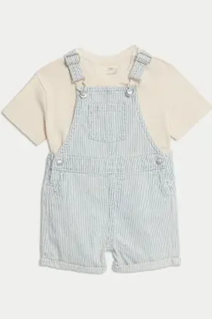 Marks & Spencer Boys 2pc Pure Cotton Striped Bibshort (0-3 Yrs)