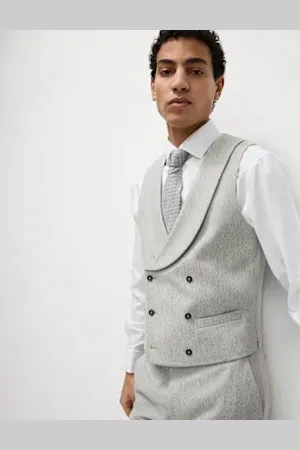 Marks & Spencer Mens Wool Rich Tweed Double Breasted Waistcoat