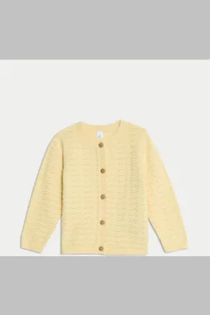 Marks & Spencer Girls Pure Cotton Pointelle Cardigan (0-3 Yrs)