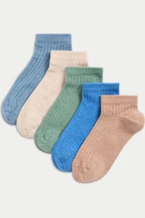 Marks & Spencer Boys 5pk Cotton Rich Ribbed Trainer Liners™ (6 Small - 7 Large)