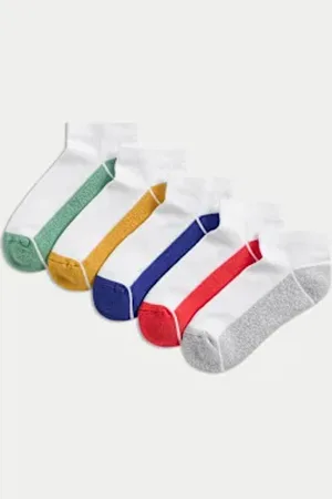 Marks & Spencer Unisex,Boys,Girls 5pk Cotton Rich Cushioned Trainer Liners™ (6 Small - 7 Large)