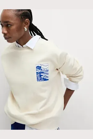 Marks & Spencer Womens Pure Cotton Slogan Relaxed Sweatshirt