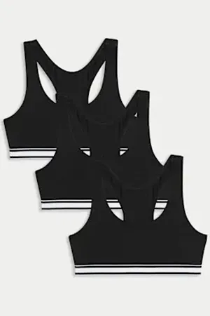 Marks & Spencer Girls 3pk Cotton with Stretch Racer Back Crop Tops (6-16 Yrs)