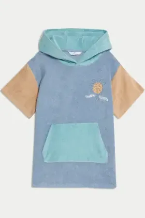 Marks & Spencer Boys Pure Cotton Towelling Colourblock Poncho (2-8 Yrs)