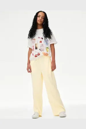 Marks & Spencer Girls Wide Leg Linen Rich Trousers (6-16 Yrs)