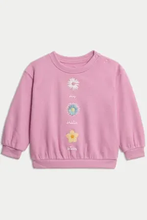 Marks & Spencer Girls Cotton Rich Flower Sweatshirt (0-3 Yrs)