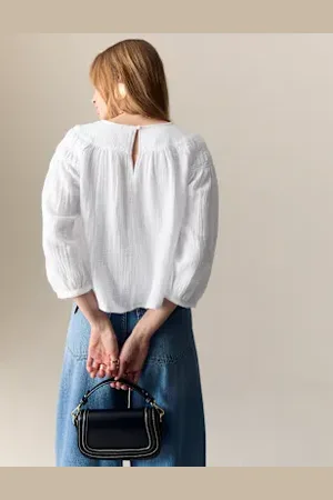 Per Una Womens Pure Cotton Blouson Sleeve Popover Blouse