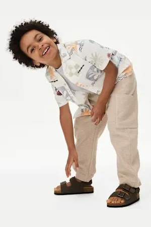Marks & Spencer Boys Cotton Rich Textured Trousers (1-8 Yrs)