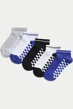 Marks & Spencer Boys 5pk Cotton Rich Check Trainer Liners™ (6 Small - 7 Large)