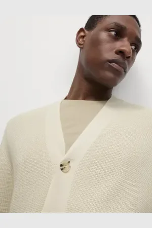 Marks & Spencer Mens Cotton Modal Blend Textured V-Neck Cardigan