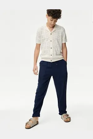 Marks & Spencer Boys Linen Rich Cuffed Trousers (6-16 Yrs)