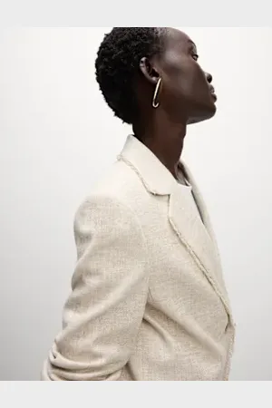 Marks & Spencer Womens Linen Rich Melange Frayed Edge Blazer