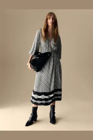 Per Una Womens Crepe Geometric V-Neck Midi Wrap Dress