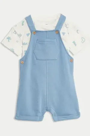 Marks & Spencer Boys 2pc Cotton Rich Dungaree Outfit (0-3 Yrs)