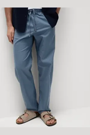 Marks & Spencer Mens Loose Fit Cotton Linen Blend Elasticated Trousers