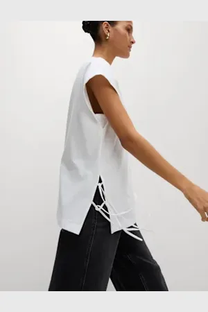 Marks & Spencer Womens Pure Cotton Side Tie Jersey T-Shirt