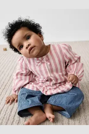 Marks & Spencer Girls 2pc Pure Cotton Striped Top & Jeans Outfit (0-6 Yrs)