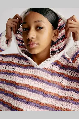 Marks & Spencer Girls Cotton Blend Striped Knitted Hoodie (6-16 Yrs)