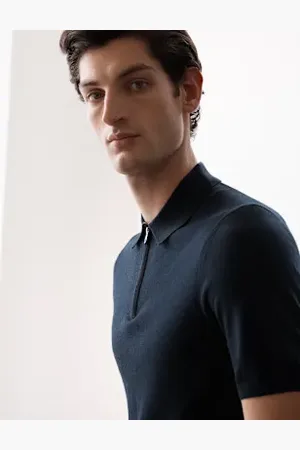 Autograph Mens Pure Extra Fine Merino Wool Knitted Polo Shirt
