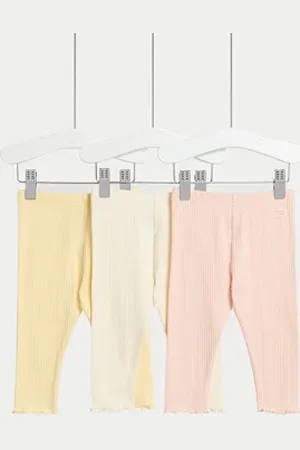 Marks & Spencer Girls 3pk Cotton Rich Ribbed Leggings (0-3 Yrs)