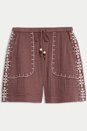 Per Una Womens Pure Cotton Embroidered Triple Cloth Shorts