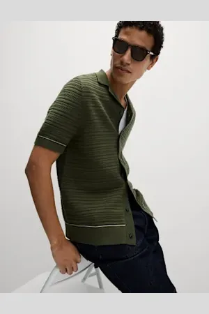 Marks & Spencer Mens Cotton Rich Textured Knitted Shirt