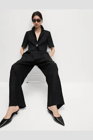 Marks & Spencer Womens Linen Rich Twill Wide Leg Trousers