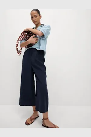Marks & Spencer Womens Lyocell Rich Wide Leg Cropped Trousers