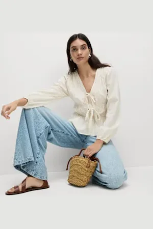 Marks & Spencer Womens Cotton Rich Tie Front Blouse