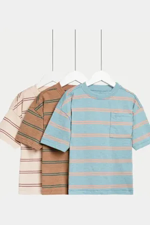 Marks & Spencer Boys 3pk Pure Cotton Striped T-Shirts (2-8 Yrs)