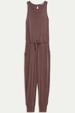GOODMOVE Womens Modal Rich Ribbed Relaxed Jumpsuit