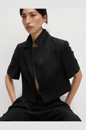 Marks & Spencer Womens Linen Twill Rich Cropped Short Sleeve Jacket