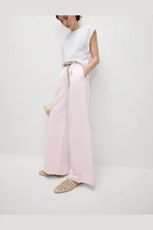 Marks & Spencer Womens Sheen Linen Twill Tailored Wide Leg Trousers