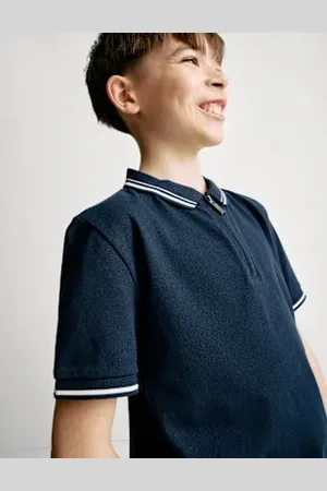 Marks & Spencer Boys Pure Cotton Half Zip Polo Shirt (6-16 Yrs)