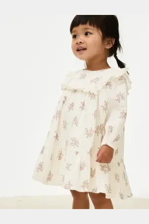 Marks & Spencer Girls Pure Cotton Floral Dress with Tights (0-3 Yrs)