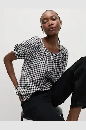 Marks & Spencer Womens Lyocell Rich Printed Crew Neck Blouse