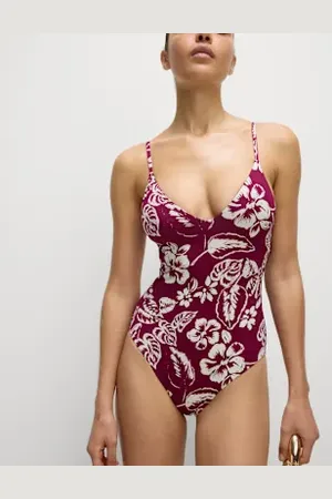 Marks & Spencer Womens Tummy Control Palm Print Plunge Swimsuit