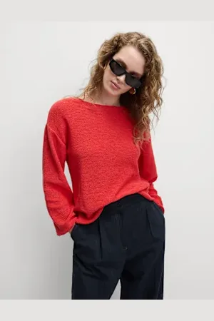 Marks & Spencer Womens Cotton Blend Textured Crew Neck Jumper