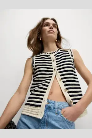 Marks & Spencer Womens Cotton Rich Striped Knitted Waistcoat
