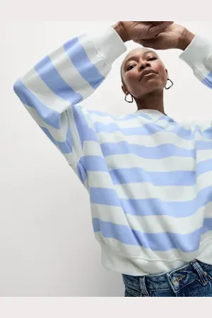 Marks & Spencer Womens Pure Cotton Striped Crew Neck Sweatshirt