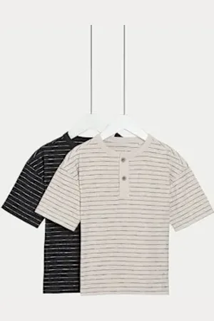 Marks & Spencer Boys 2pk Pure Cotton Striped T-Shirts (2-8 Yrs)