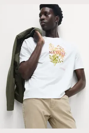 Marks & Spencer Mens Pure Cotton Flower Graphic T-Shirt