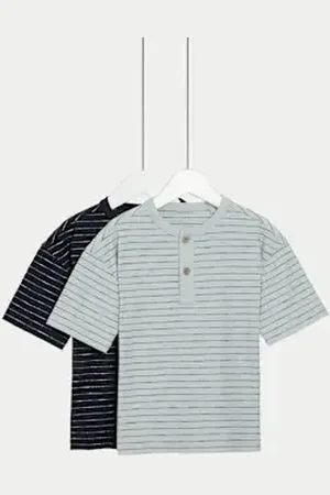 Marks & Spencer Boys 2pk Pure Cotton Striped T-Shirts (2-8 Yrs)