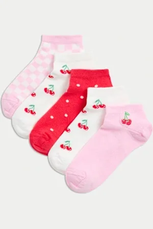 Marks & Spencer Girls 5pk Cotton Rich Cherry Trainer Liners