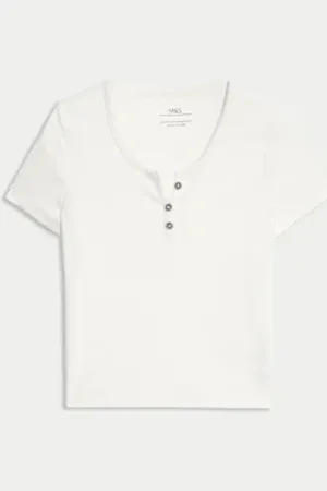 Marks & Spencer Girls Cotton Rich Button T-Shirt (6-16 Yrs)